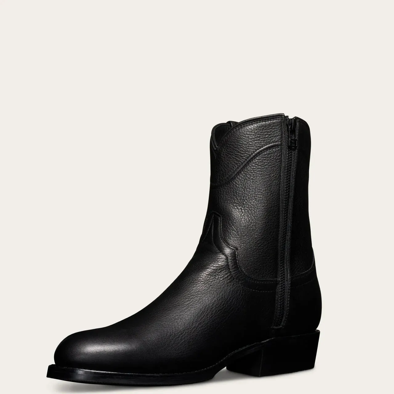 Black Italian Leather Bastrop Slip On Zipper Western Cowboy Boots - Cowboy Boots