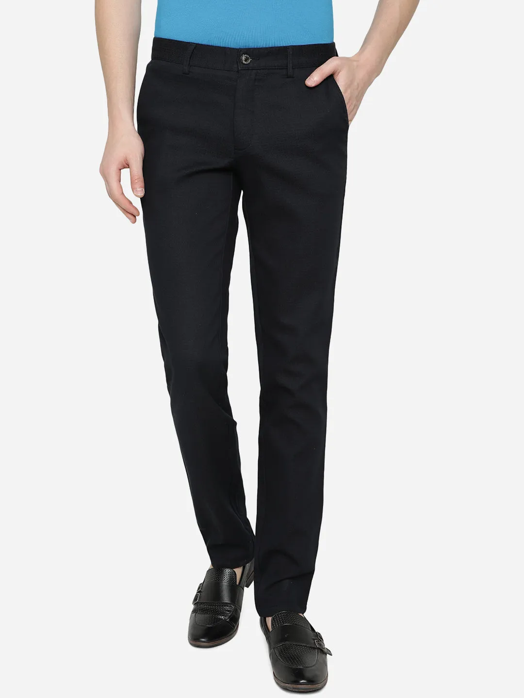 Black Solid Super Slim Fit Casual Trouser | Greenfibre