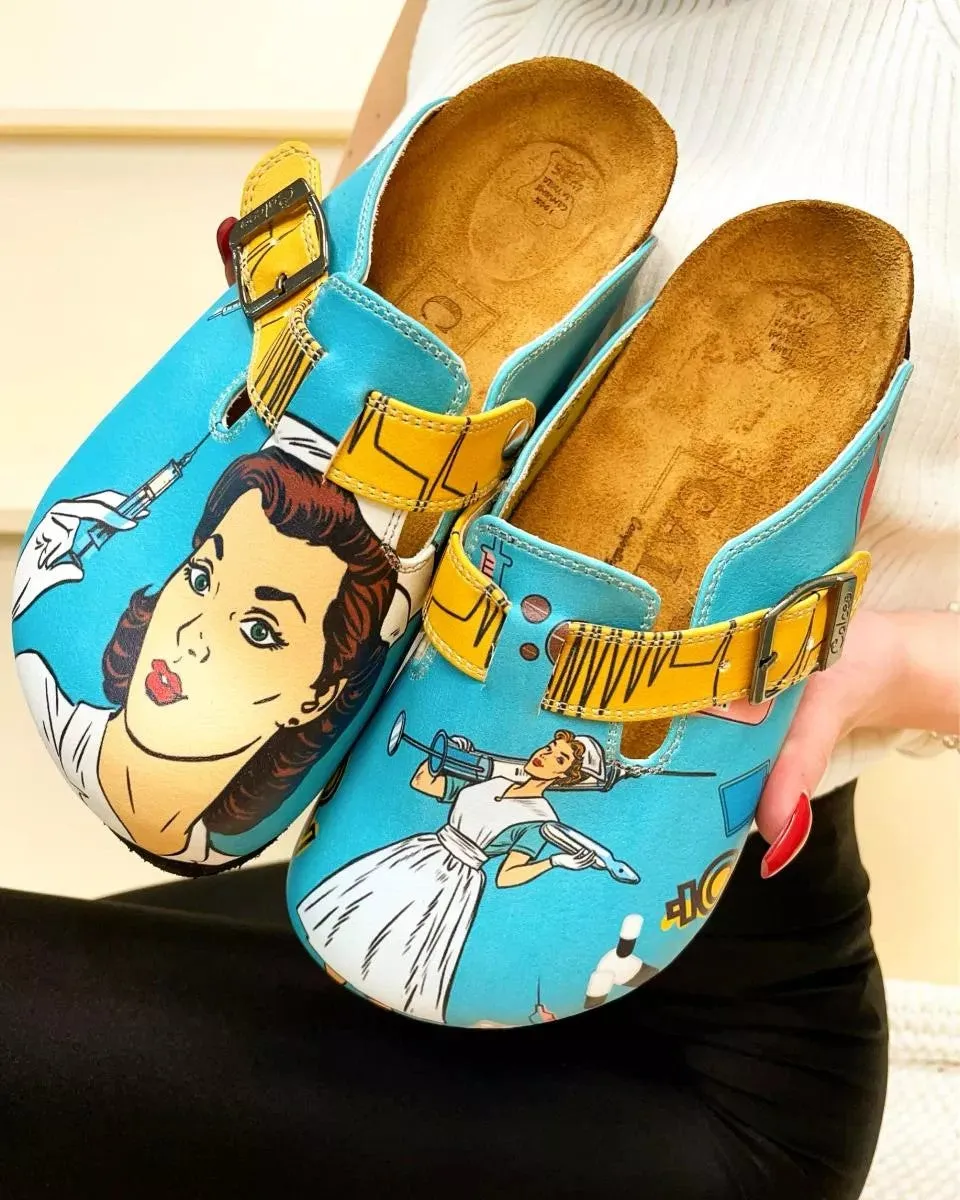 Blue & White Nurse Clogs - WCAL3442