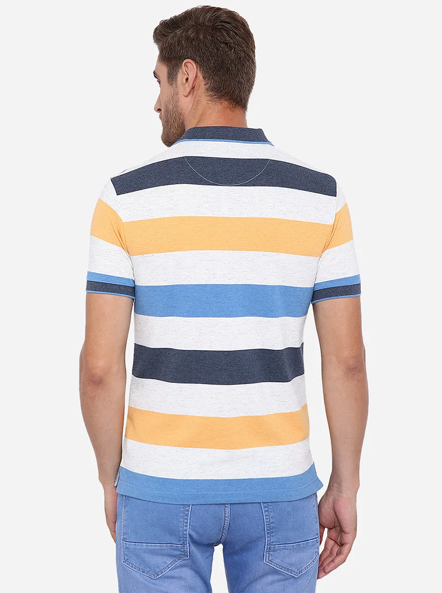 Blue & White Striped Slim Fit Polo T-Shirt | Greenfibre