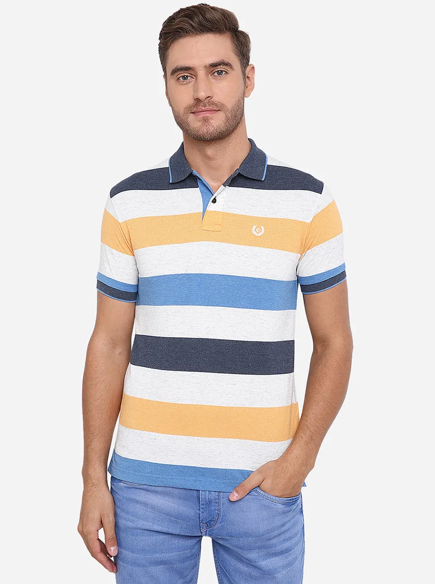 Blue & White Striped Slim Fit Polo T-Shirt | Greenfibre