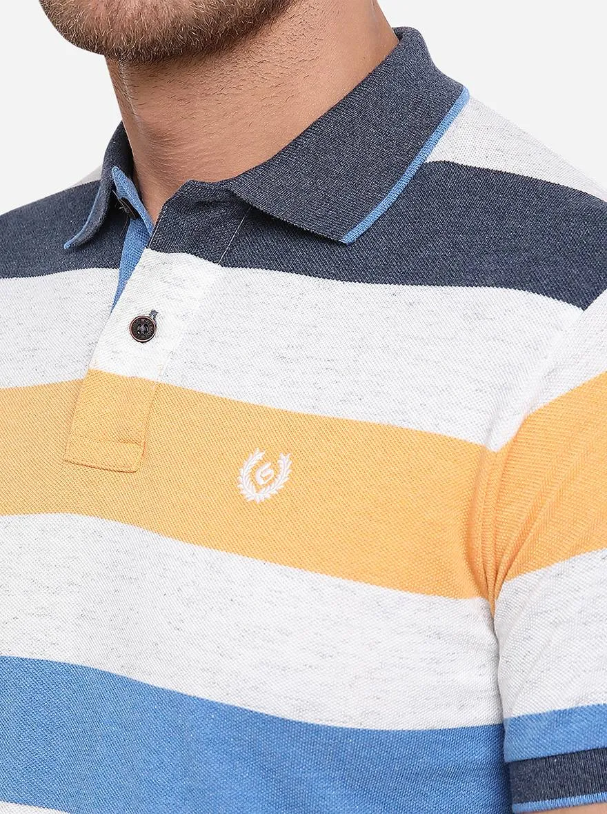 Blue & White Striped Slim Fit Polo T-Shirt | Greenfibre