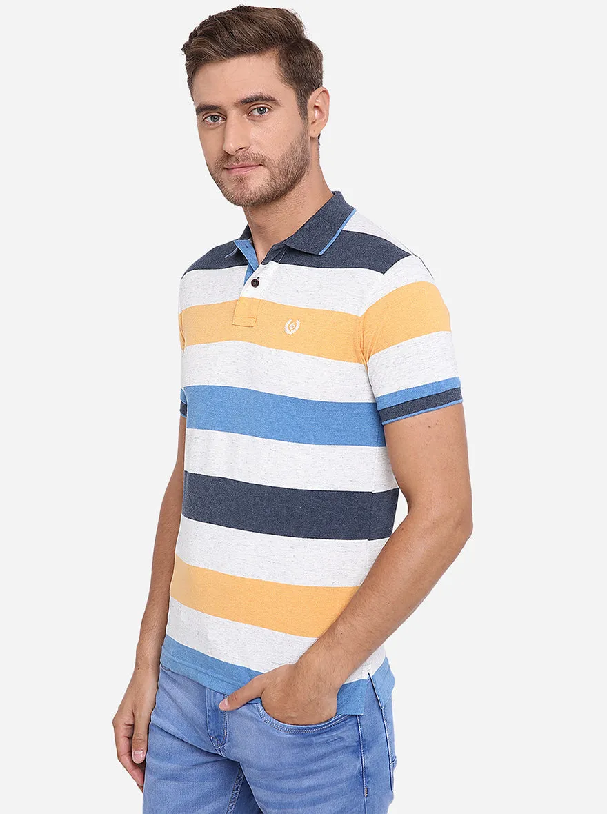 Blue & White Striped Slim Fit Polo T-Shirt | Greenfibre