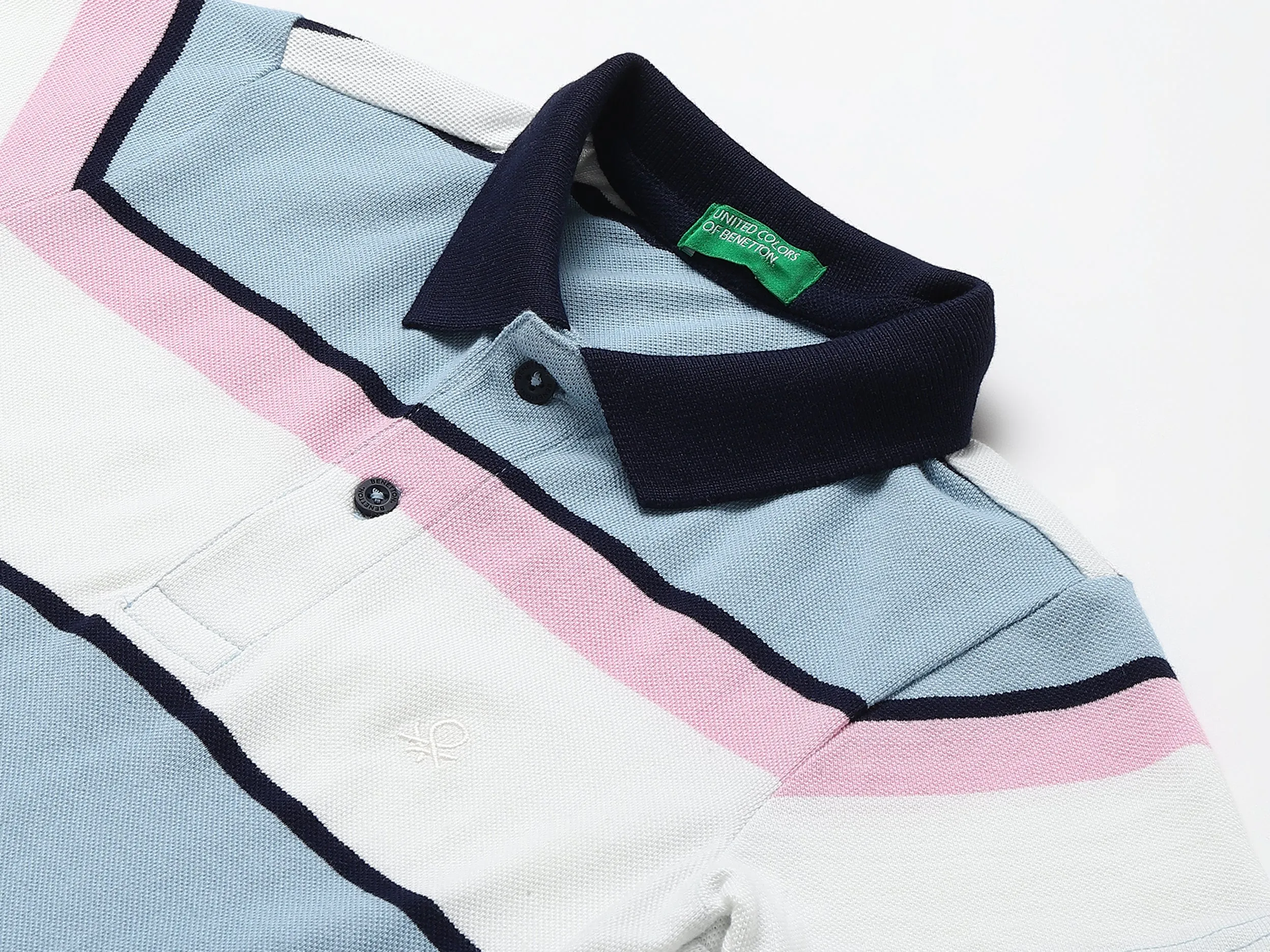 Blue And White Striped Polo T-Shirt
