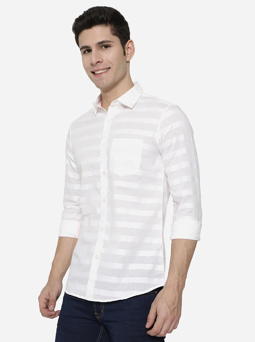 Bright White Printed Slim Fit Semi Casual Shirt | JadeBlue