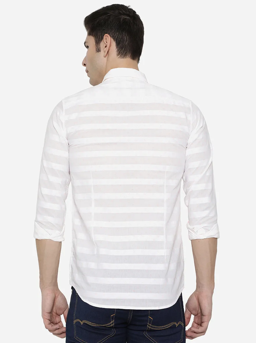 Bright White Printed Slim Fit Semi Casual Shirt | JadeBlue