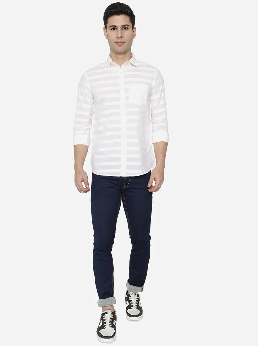 Bright White Printed Slim Fit Semi Casual Shirt | JadeBlue