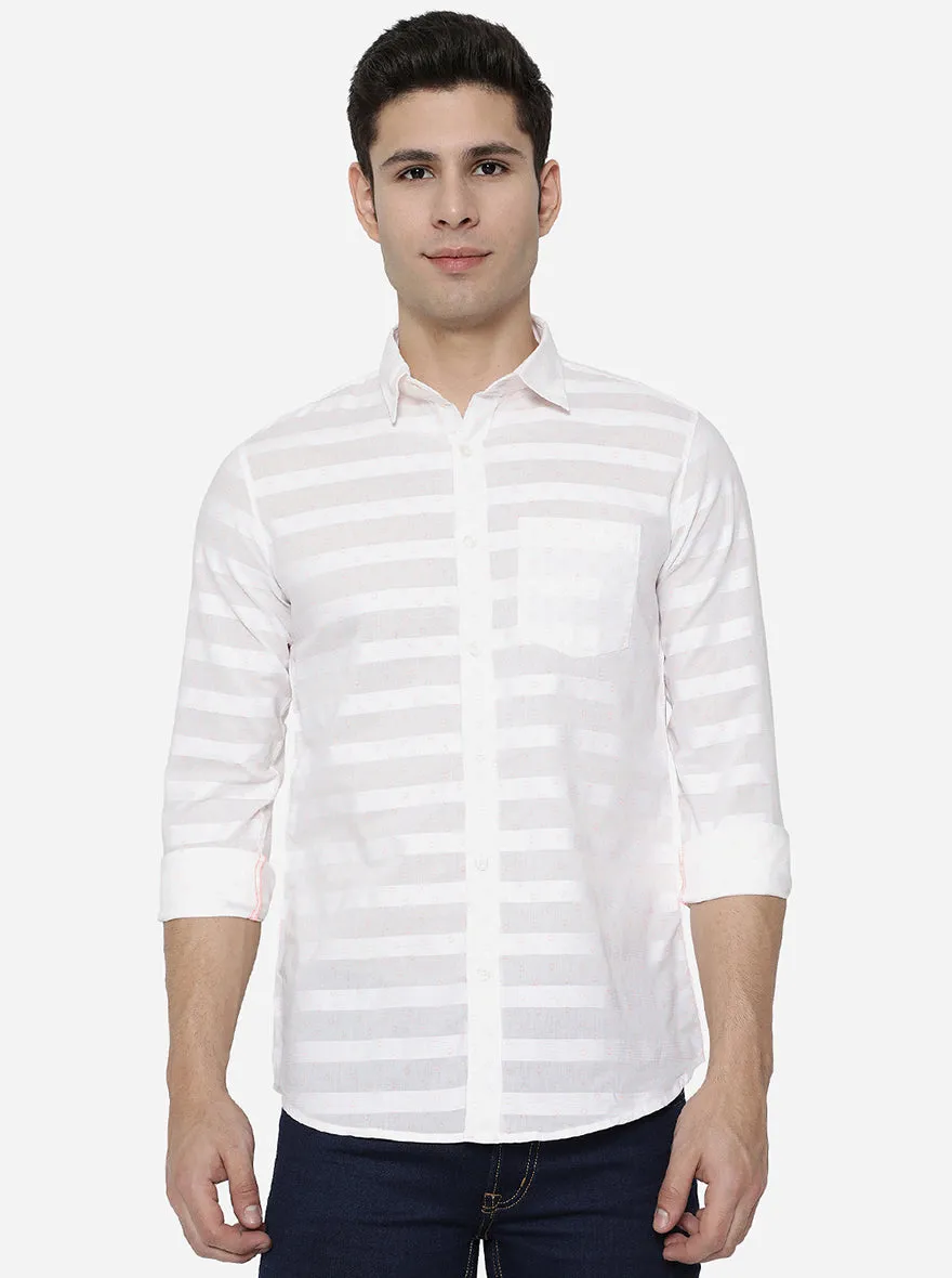 Bright White Printed Slim Fit Semi Casual Shirt | JadeBlue