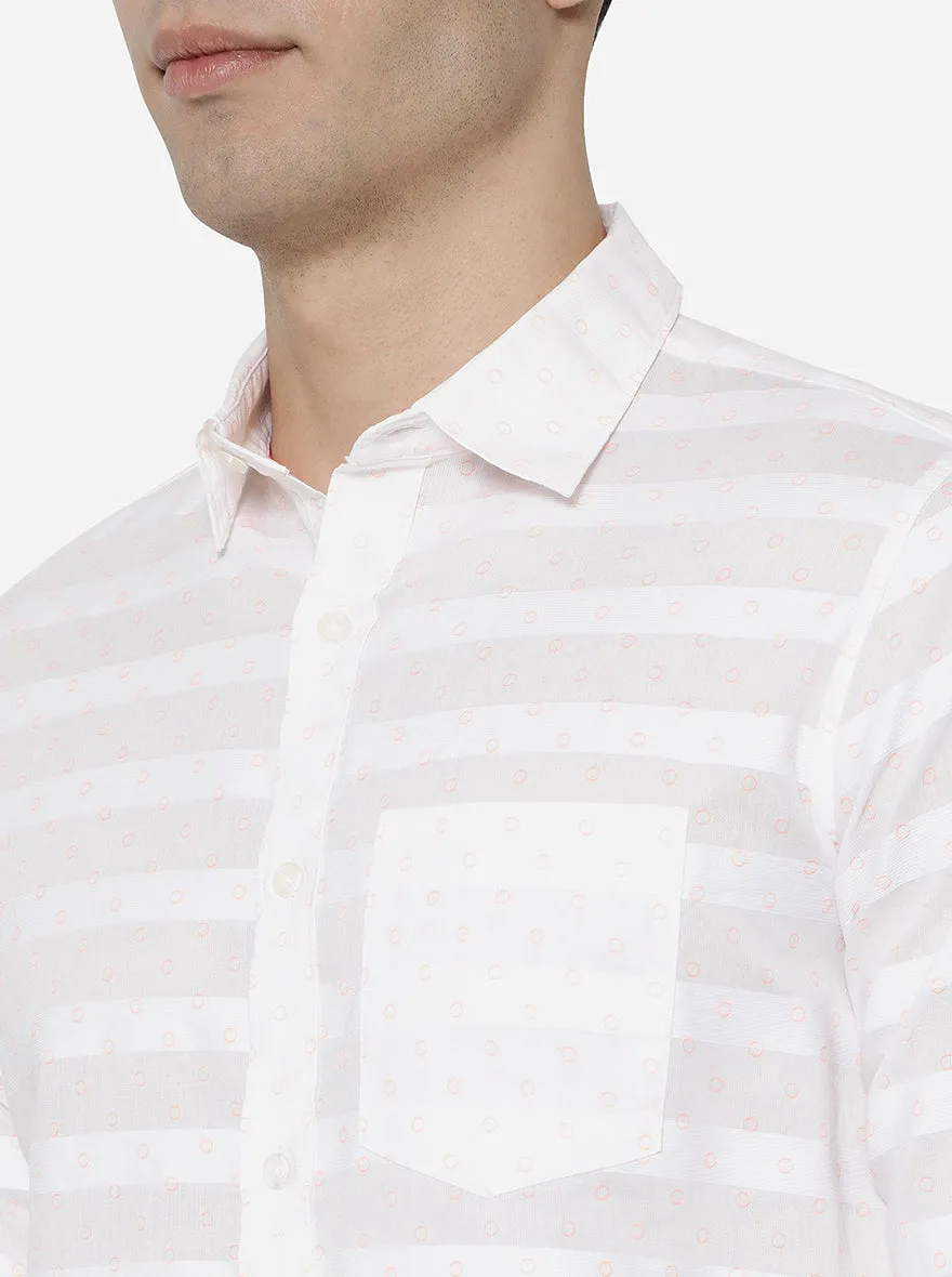 Bright White Printed Slim Fit Semi Casual Shirt | JadeBlue
