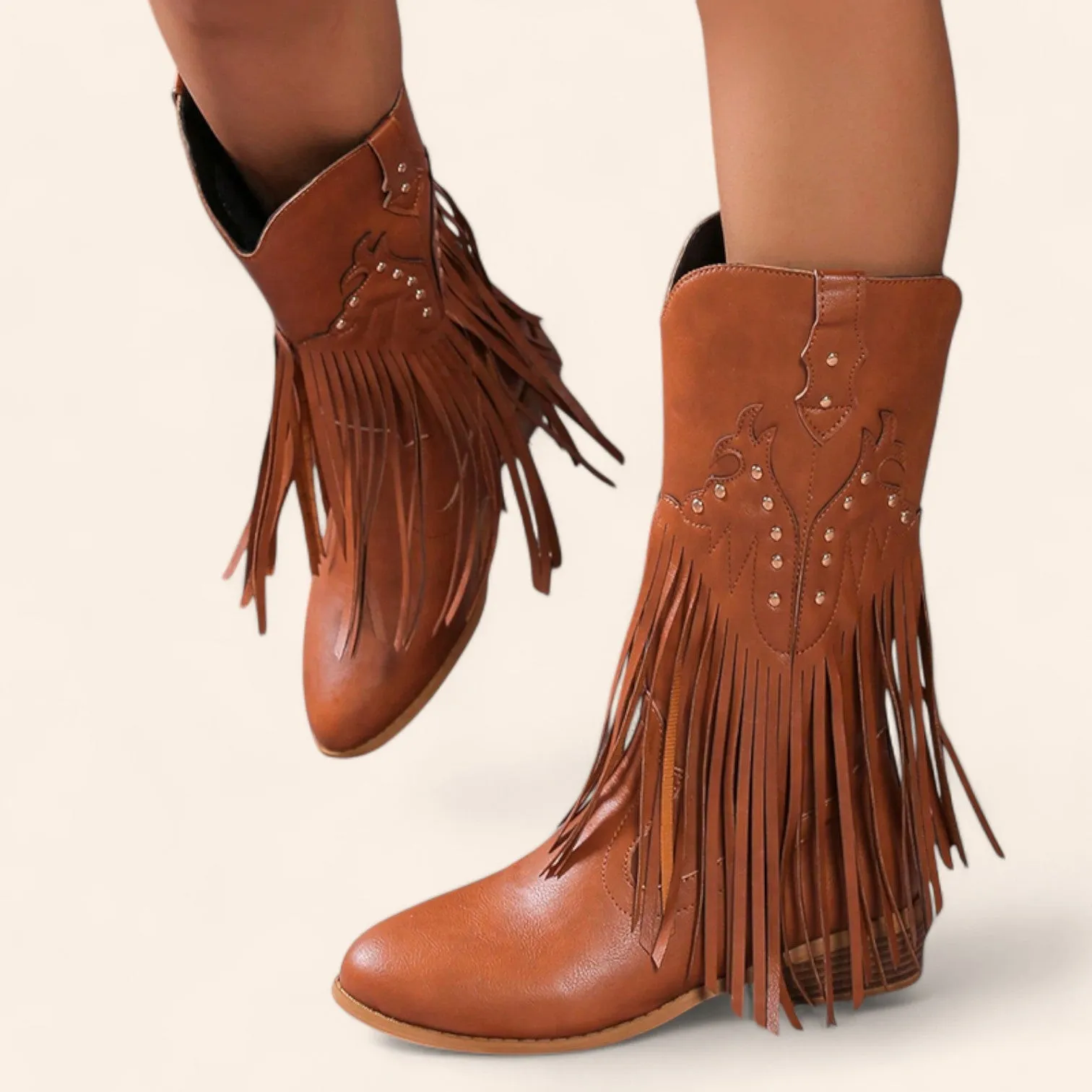 Brown cowboy boots with fringes - N°55