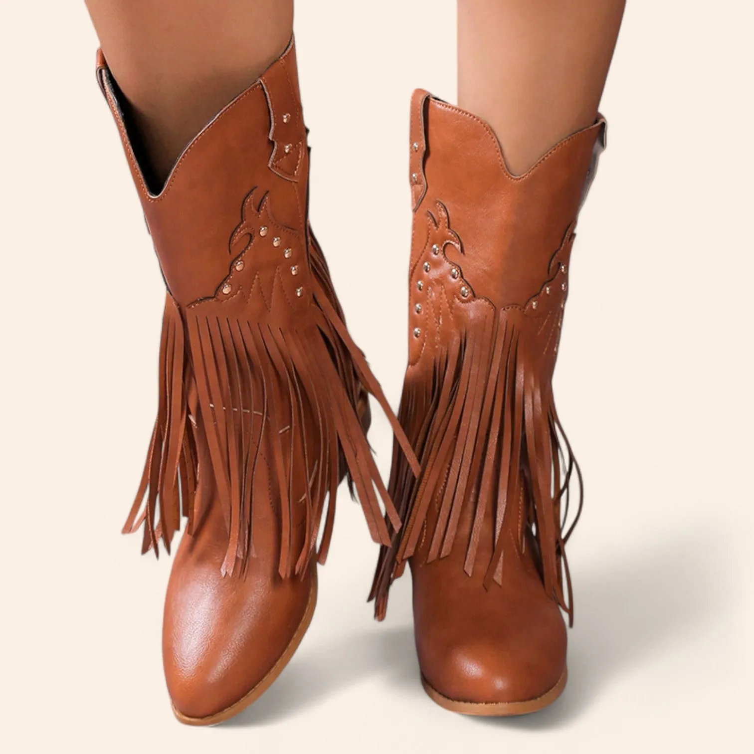 Brown cowboy boots with fringes - N°55