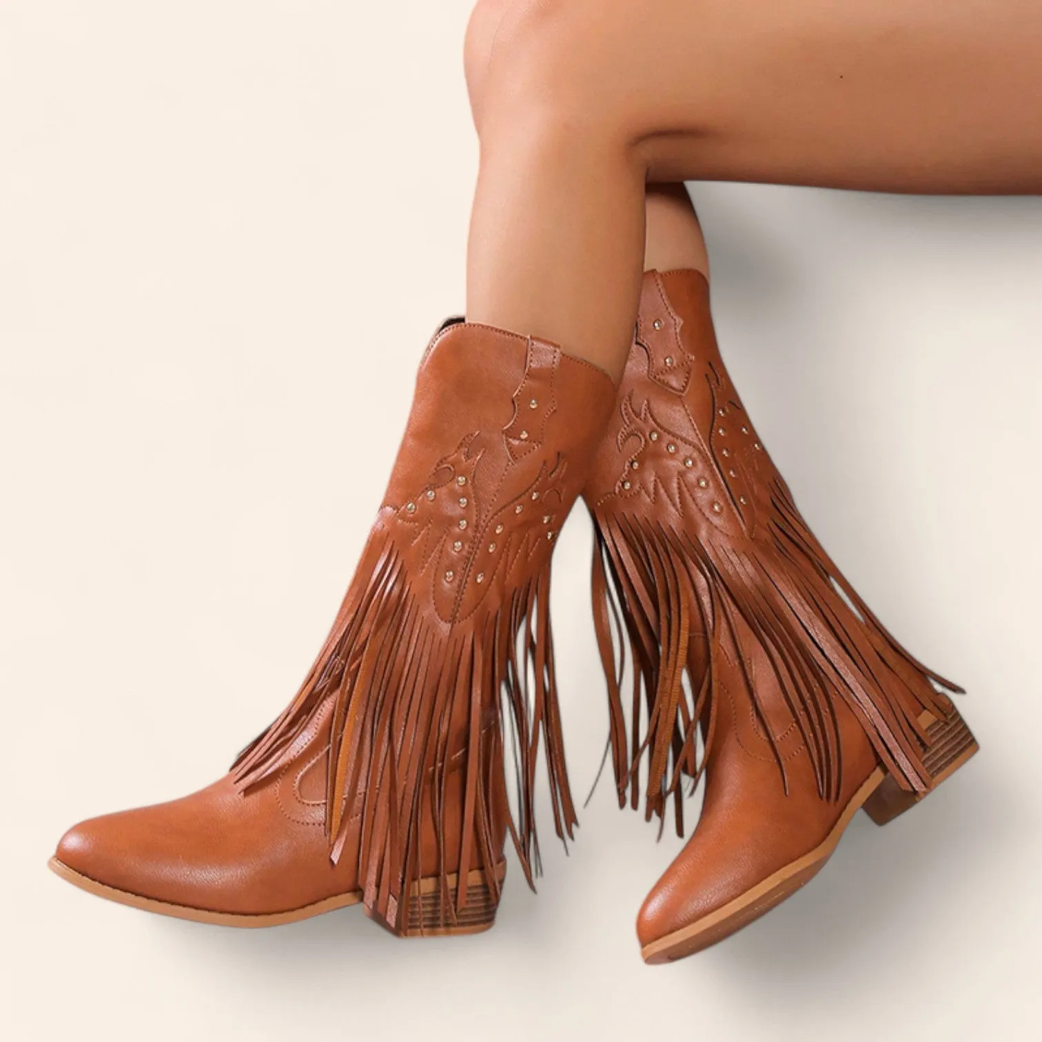Brown cowboy boots with fringes - N°55