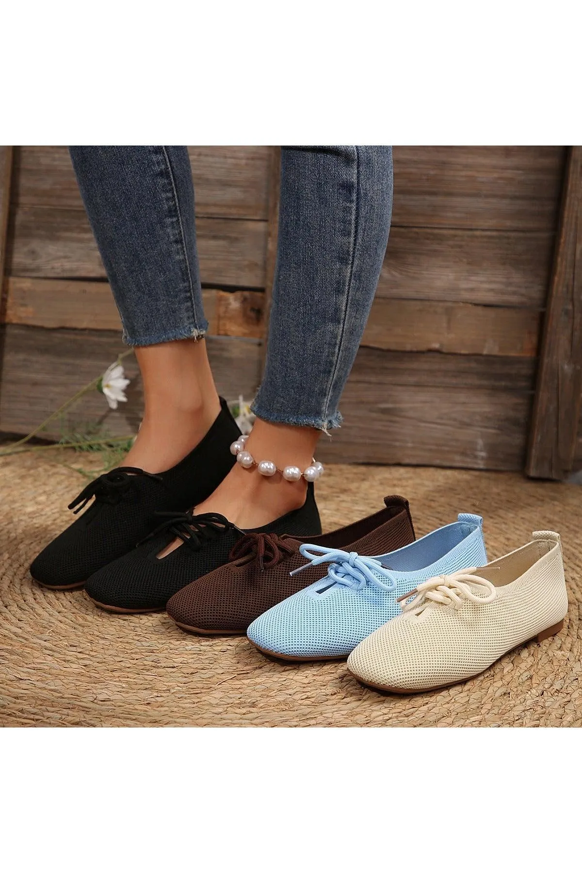 Casual Lace-up Mesh Flats Shoes Women