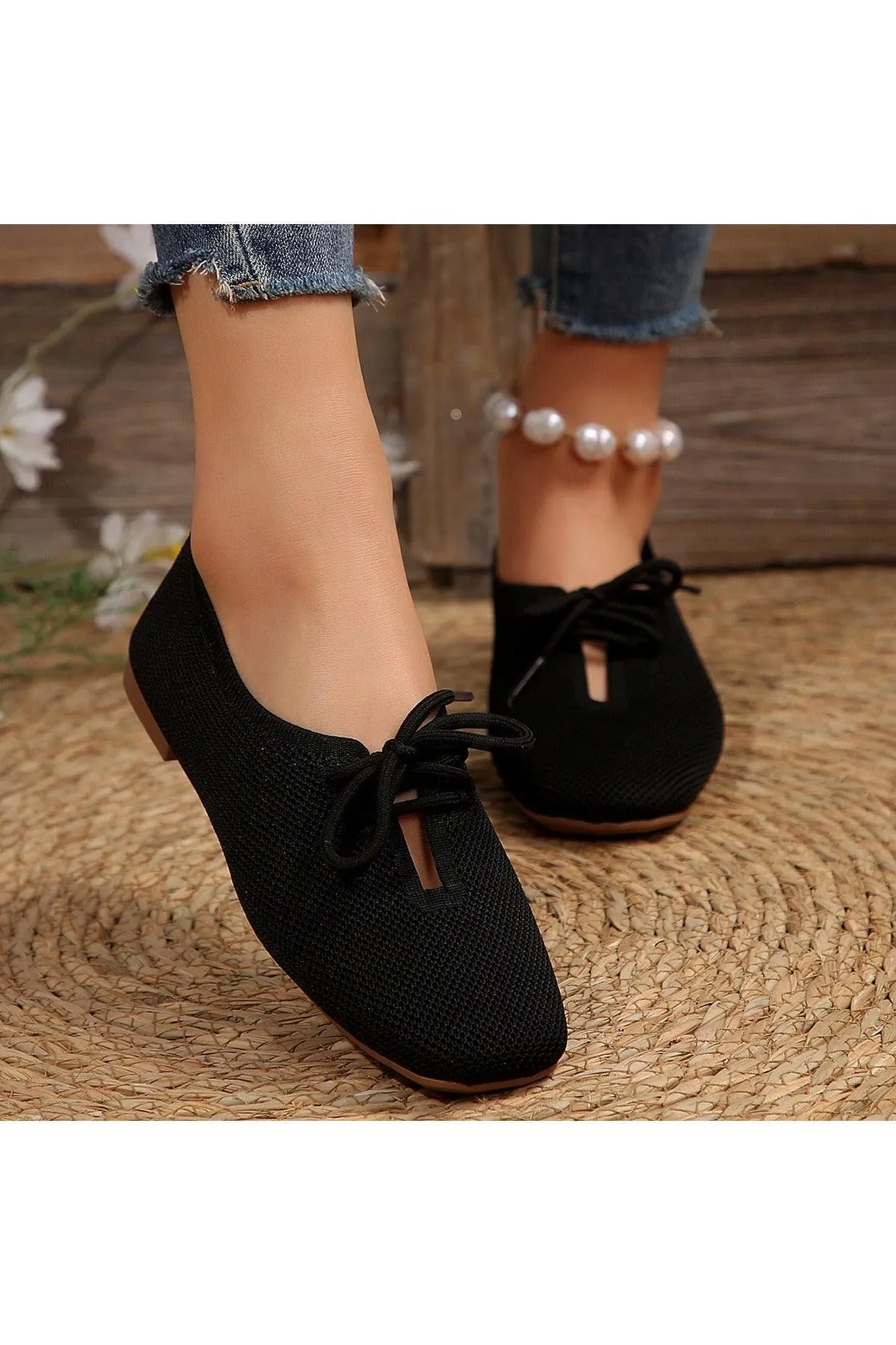 Casual Lace-up Mesh Flats Shoes Women