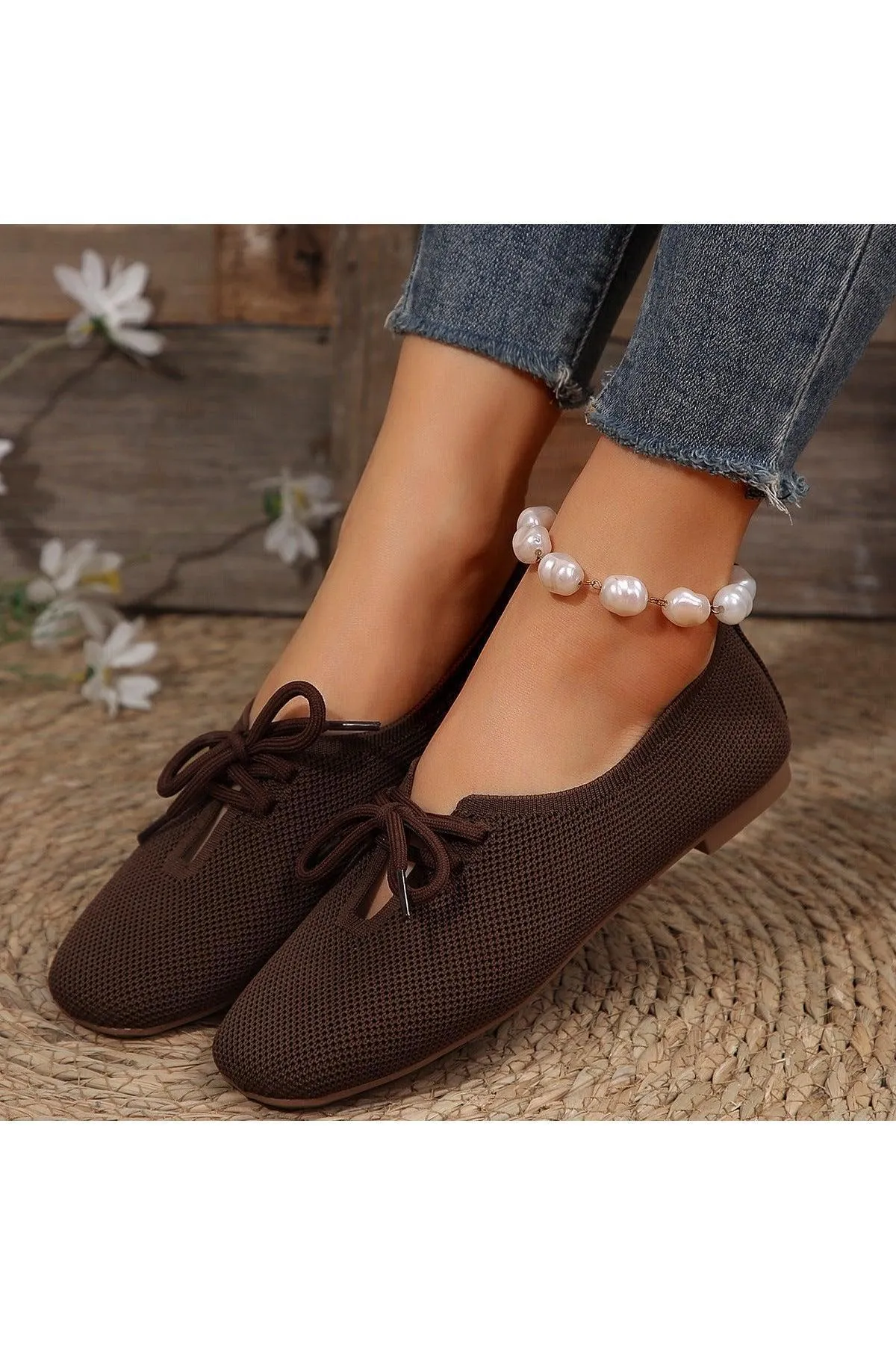 Casual Lace-up Mesh Flats Shoes Women