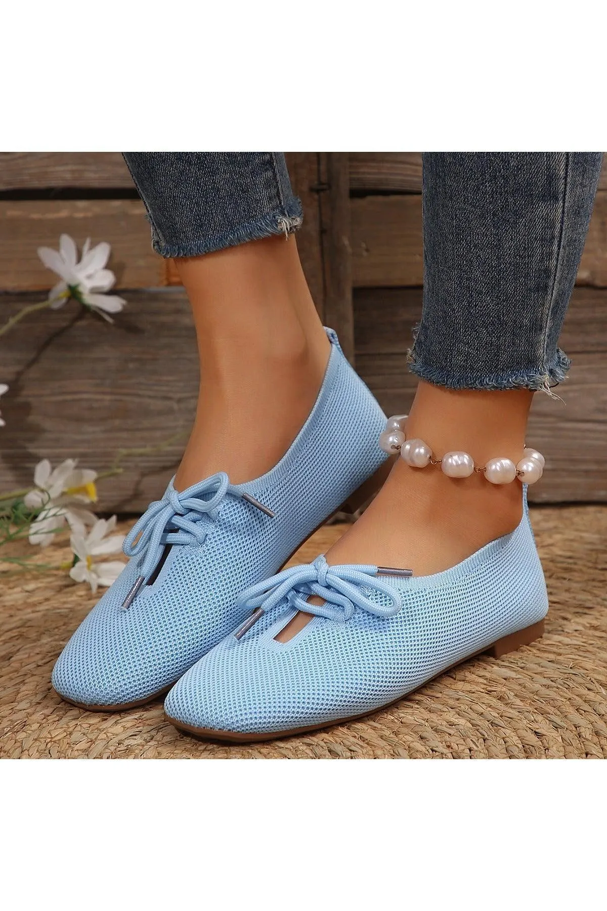 Casual Lace-up Mesh Flats Shoes Women