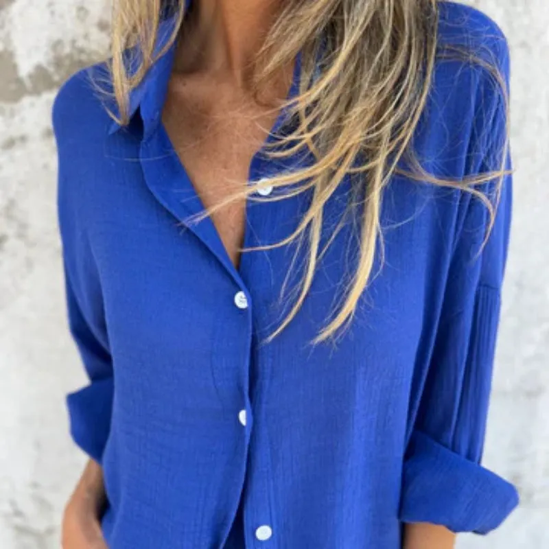 Chic Lounge Two-Piece Set – Long-Sleeve Blouse & Shorts