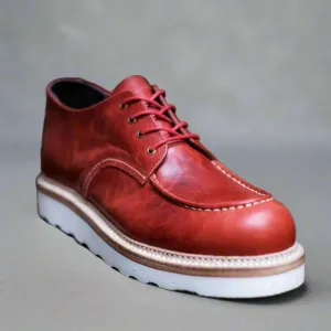 Classic Moc Toe Red Mens Boots lace up Leather Boots - Boots