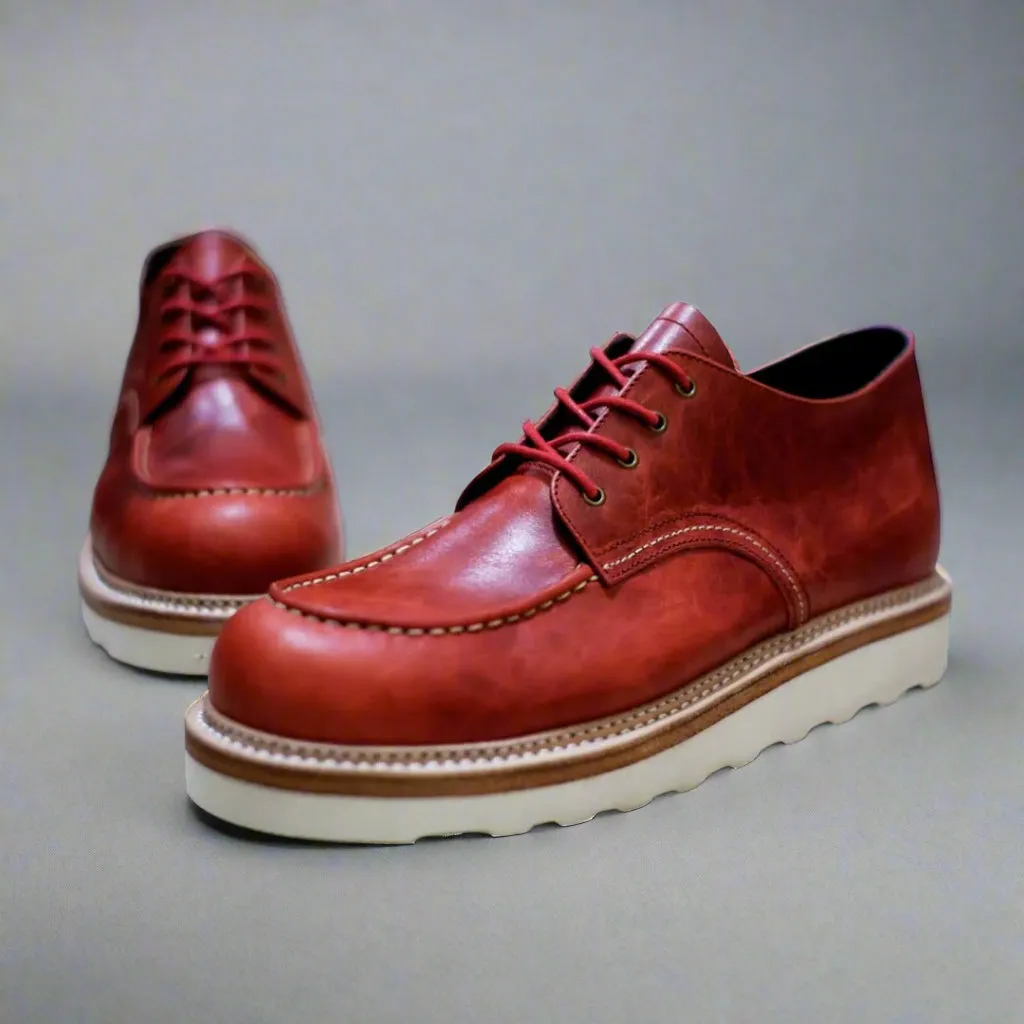 Classic Moc Toe Red Mens Boots lace up Leather Boots - Boots