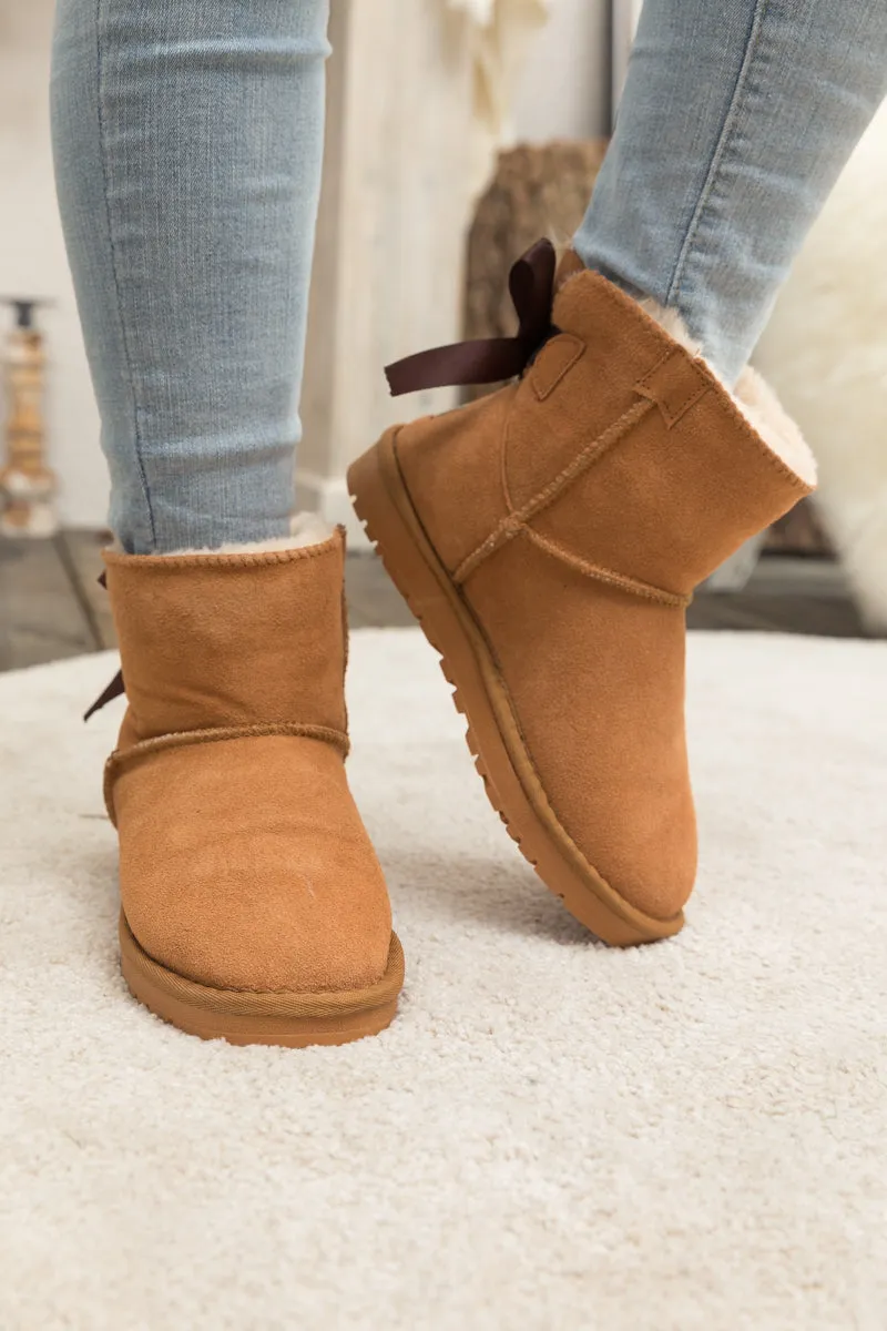 Classic Ribbon Bow-Back Faux Fur-Lined Mini Boots