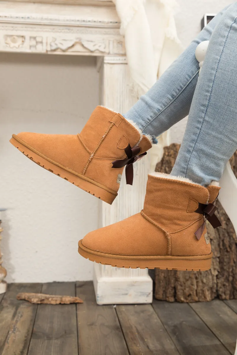 Classic Ribbon Bow-Back Faux Fur-Lined Mini Boots