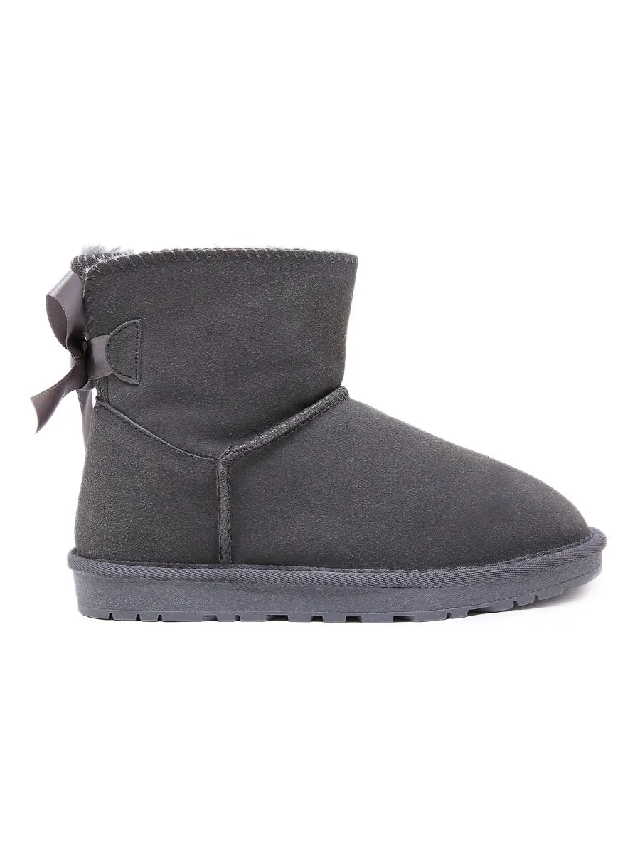 Classic Ribbon Bow-Back Faux Fur-Lined Mini Boots