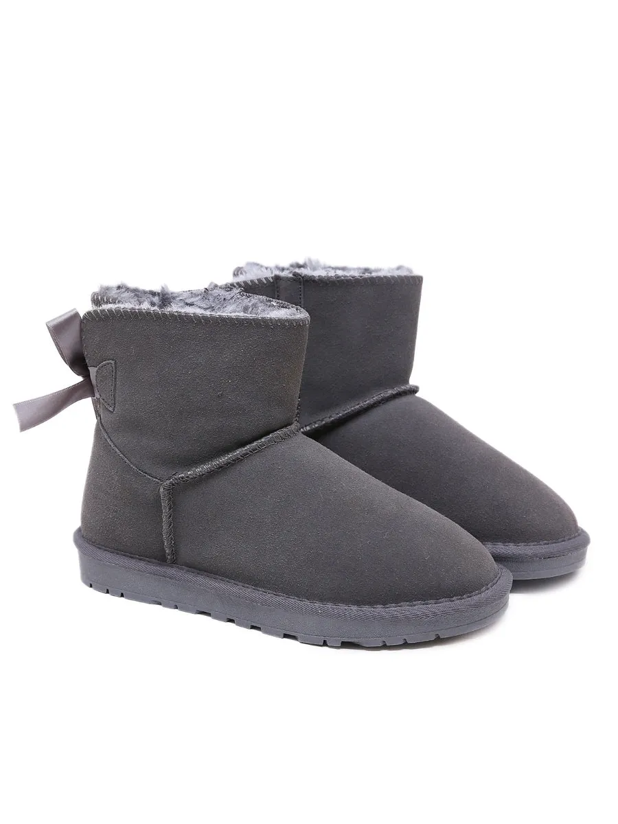 Classic Ribbon Bow-Back Faux Fur-Lined Mini Boots