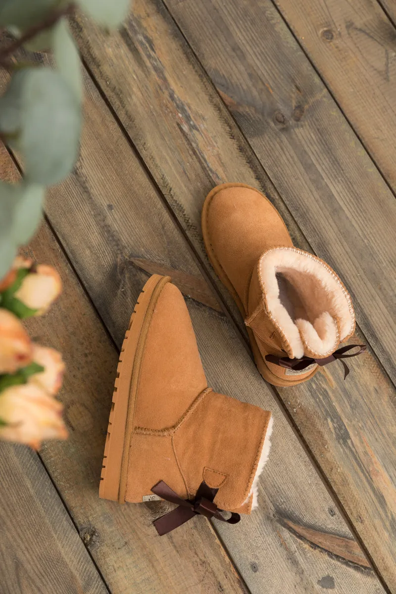 Classic Ribbon Bow-Back Faux Fur-Lined Mini Boots