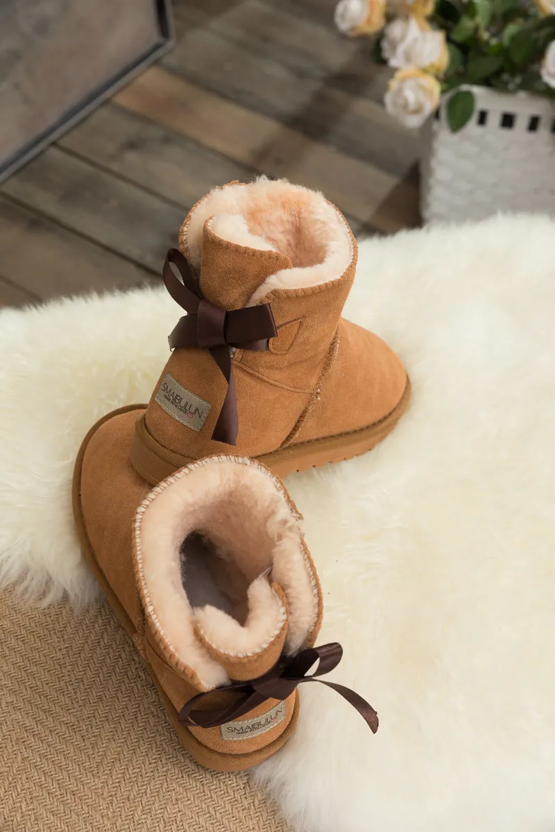 Classic Ribbon Bow-Back Faux Fur-Lined Mini Boots