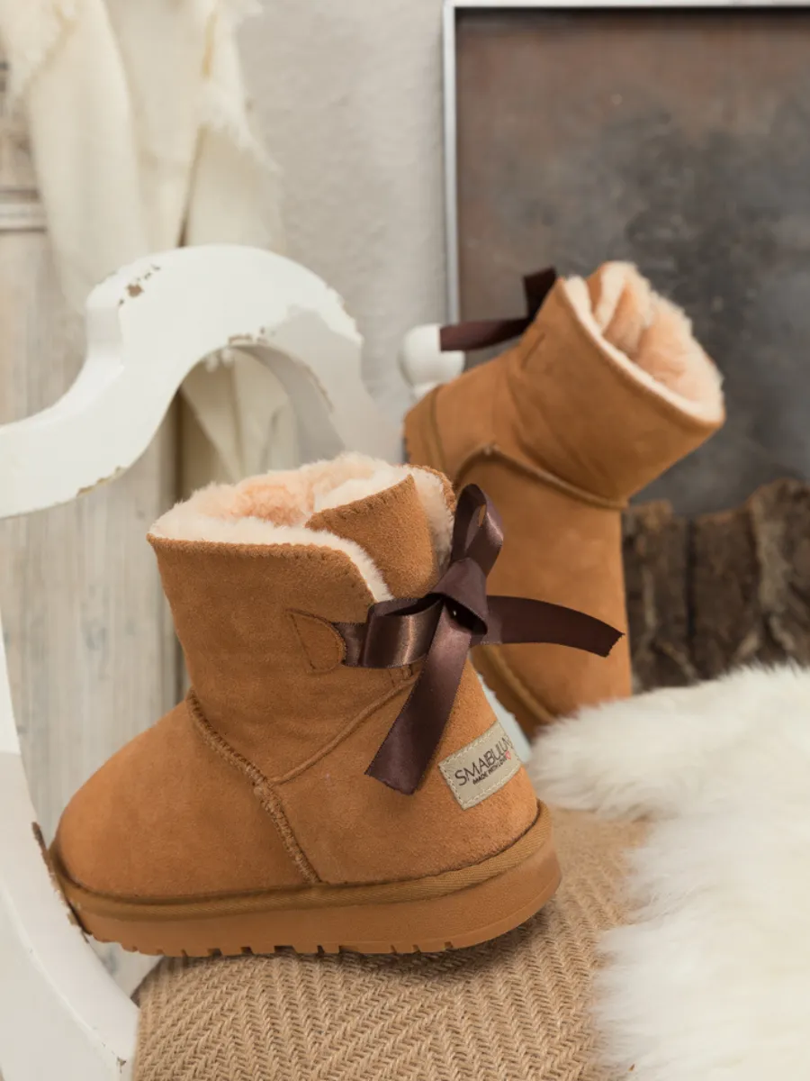 Classic Ribbon Bow-Back Faux Fur-Lined Mini Boots