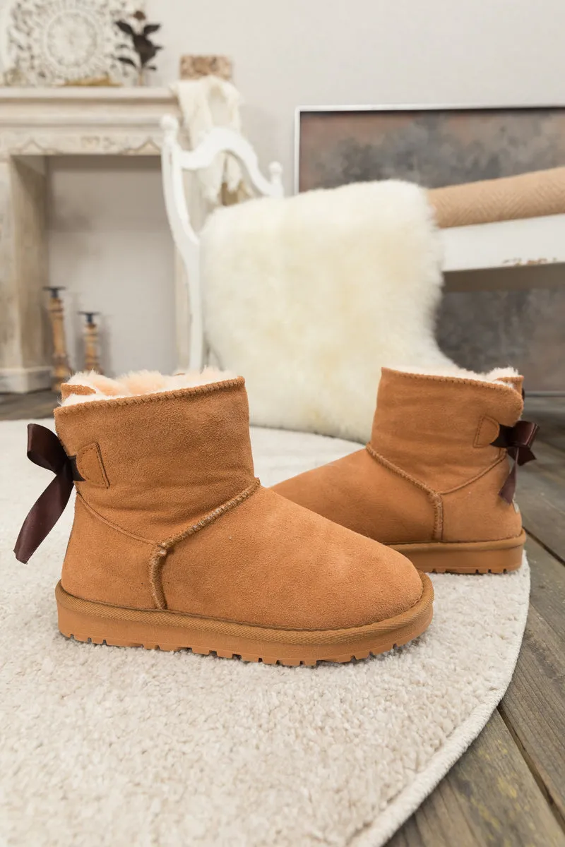 Classic Ribbon Bow-Back Faux Fur-Lined Mini Boots