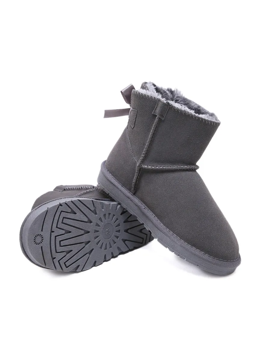 Classic Ribbon Bow-Back Faux Fur-Lined Mini Boots