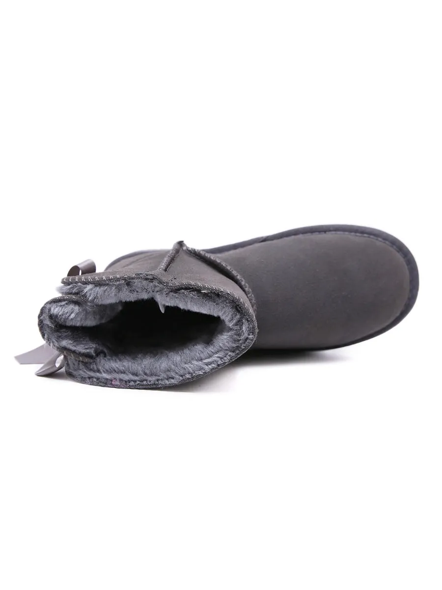 Classic Ribbon Bow-Back Faux Fur-Lined Mini Boots