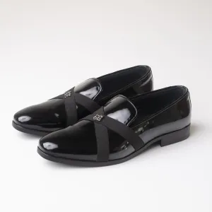 Crossband Shiny Black Leather Loafers