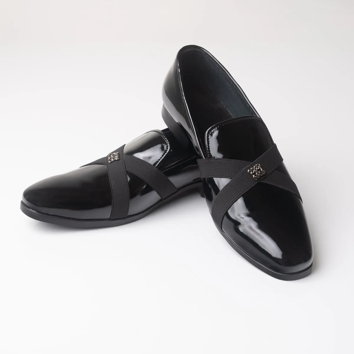 Crossband Shiny Black Leather Loafers