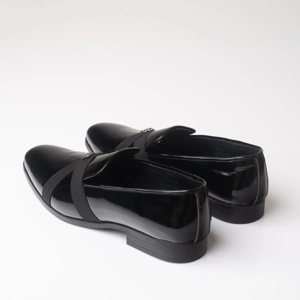 Crossband Shiny Black Leather Loafers
