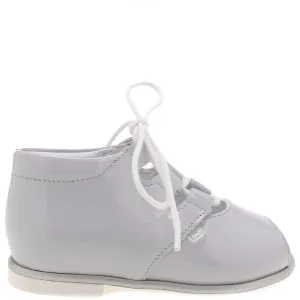 Emel Ice Gray Patent Lace-Up Peep Toe Sandal