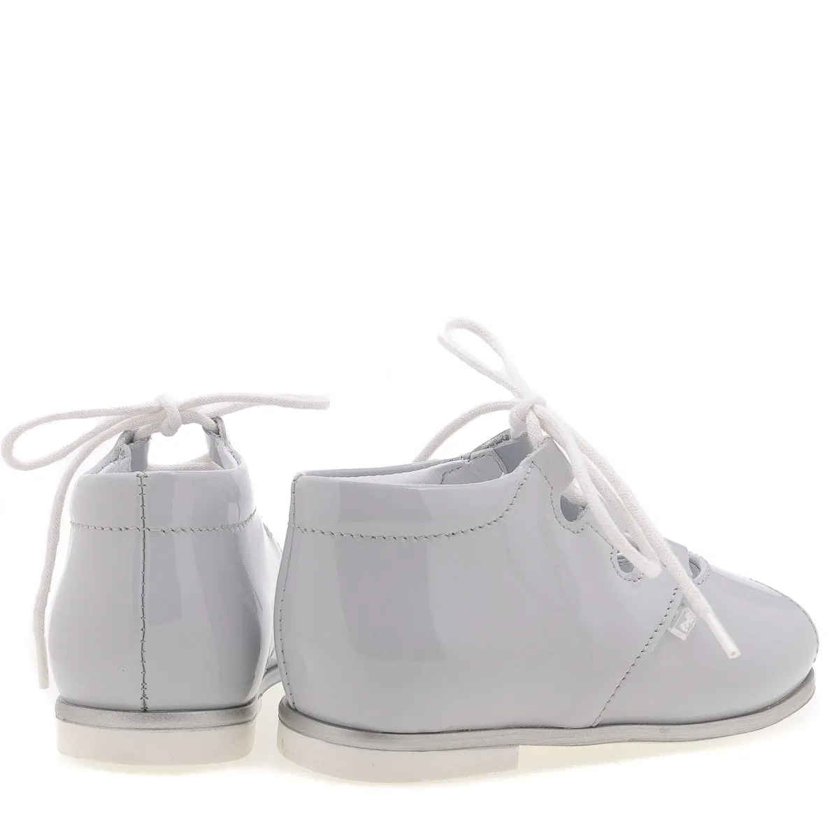Emel Ice Gray Patent Lace-Up Peep Toe Sandal