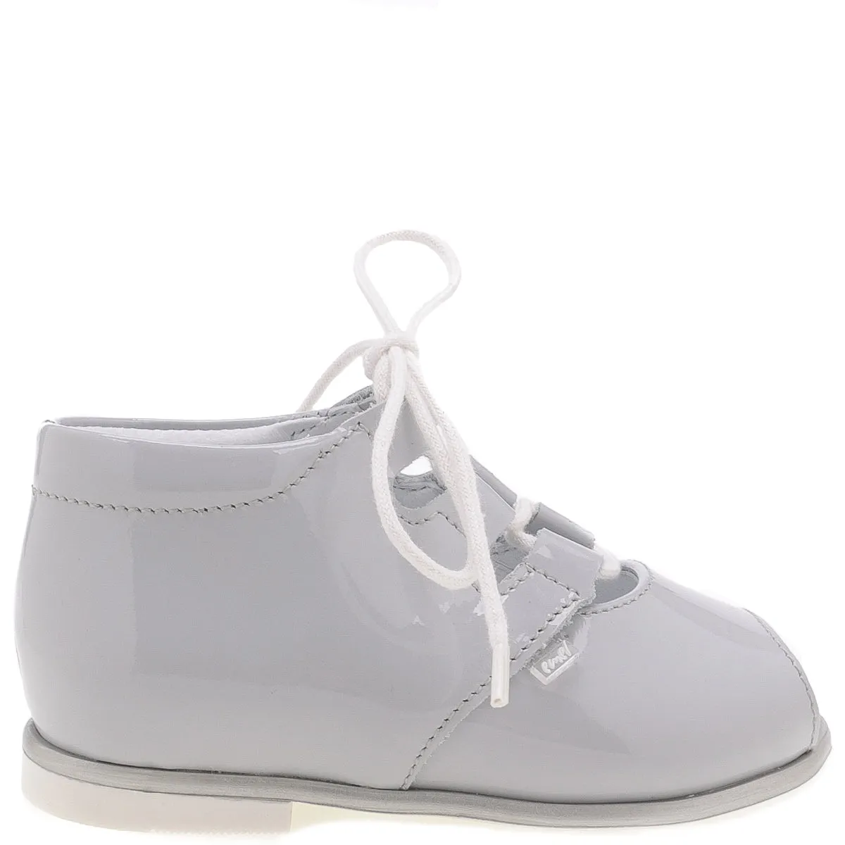 Emel Ice Gray Patent Lace-Up Peep Toe Sandal