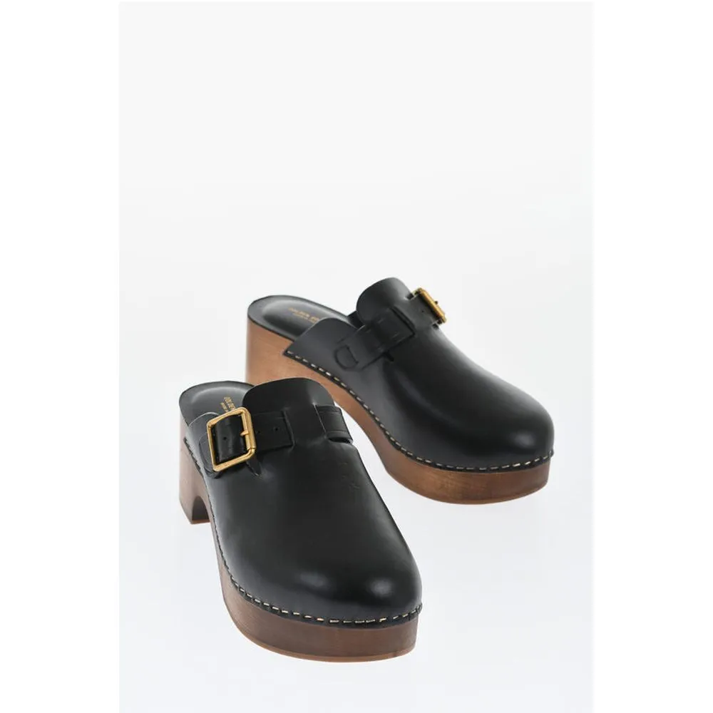 Golden Goose Leather PROVENCE Clogs with Golden Buckle Heel 6.5cm