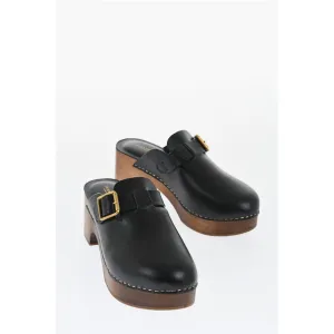 Golden Goose Leather PROVENCE Clogs with Golden Buckle Heel 6.5cm