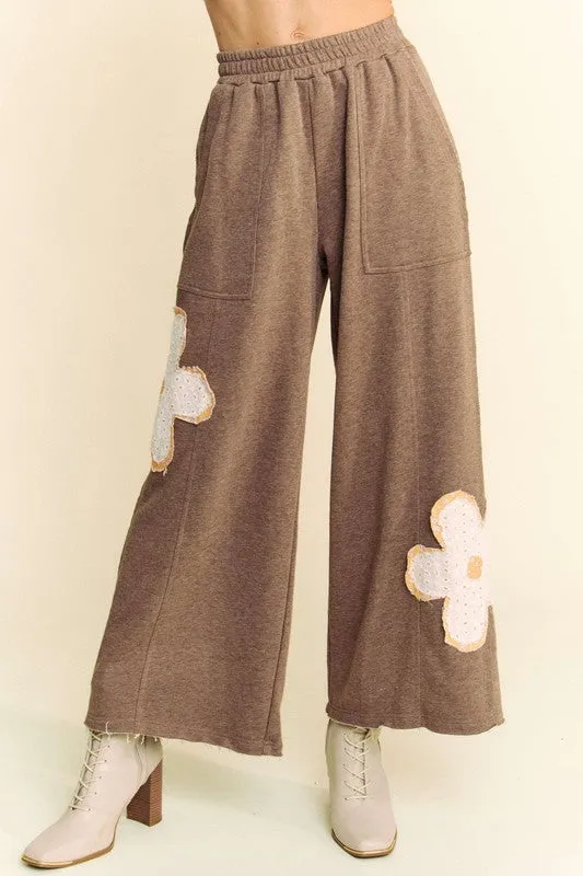 Hazel Blues® |  Davi & Dani Flower Patch Elastic Waist Wide Leg Pants