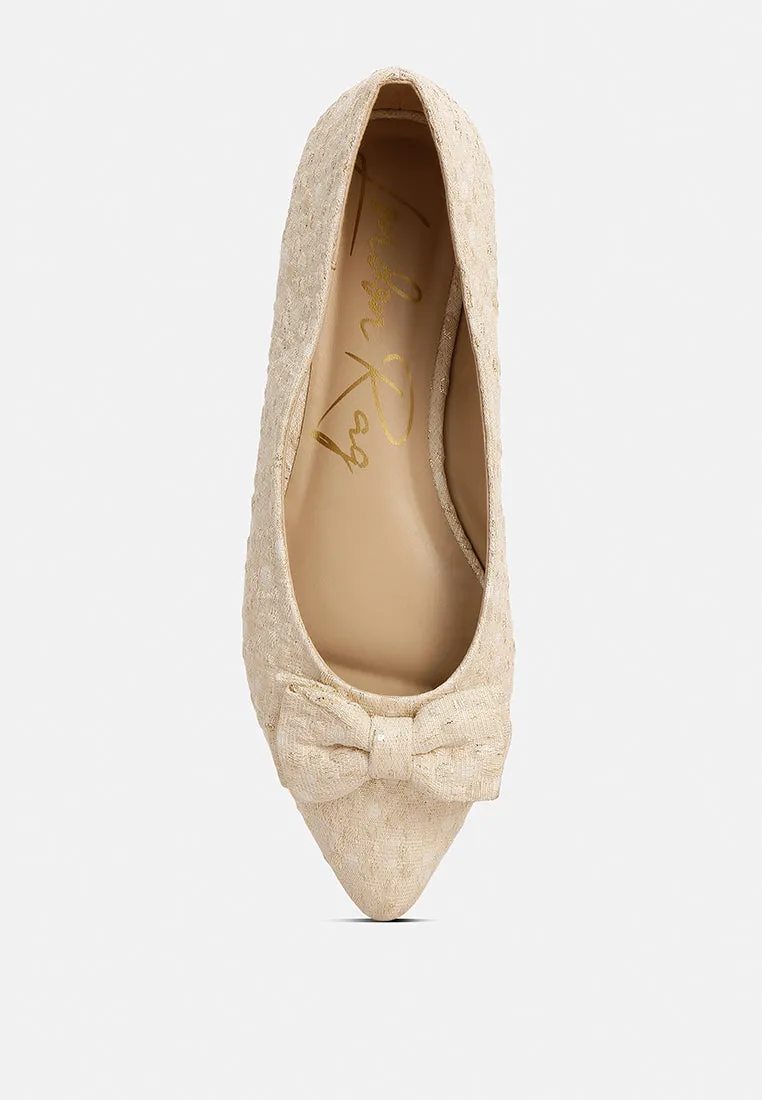 Jacquard Bow Embellished Ballet Flats