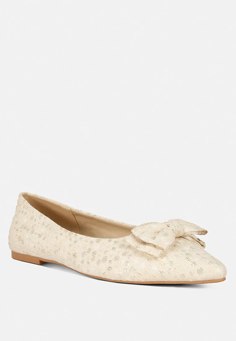 Jacquard Bow Embellished Ballet Flats
