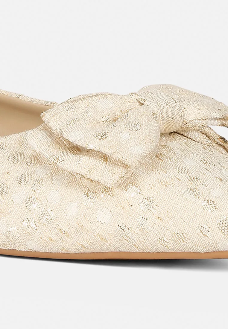 Jacquard Bow Embellished Ballet Flats