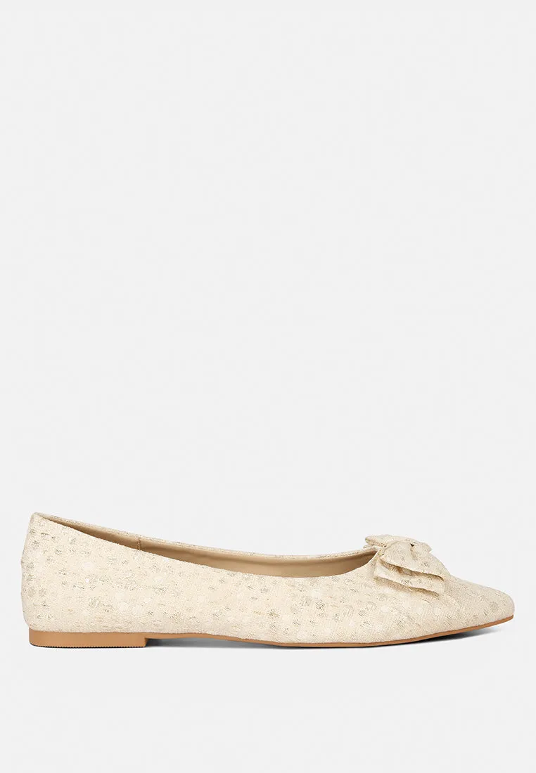 Jacquard Bow Embellished Ballet Flats