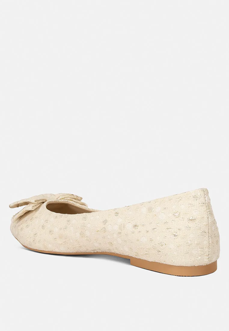 Jacquard Bow Embellished Ballet Flats