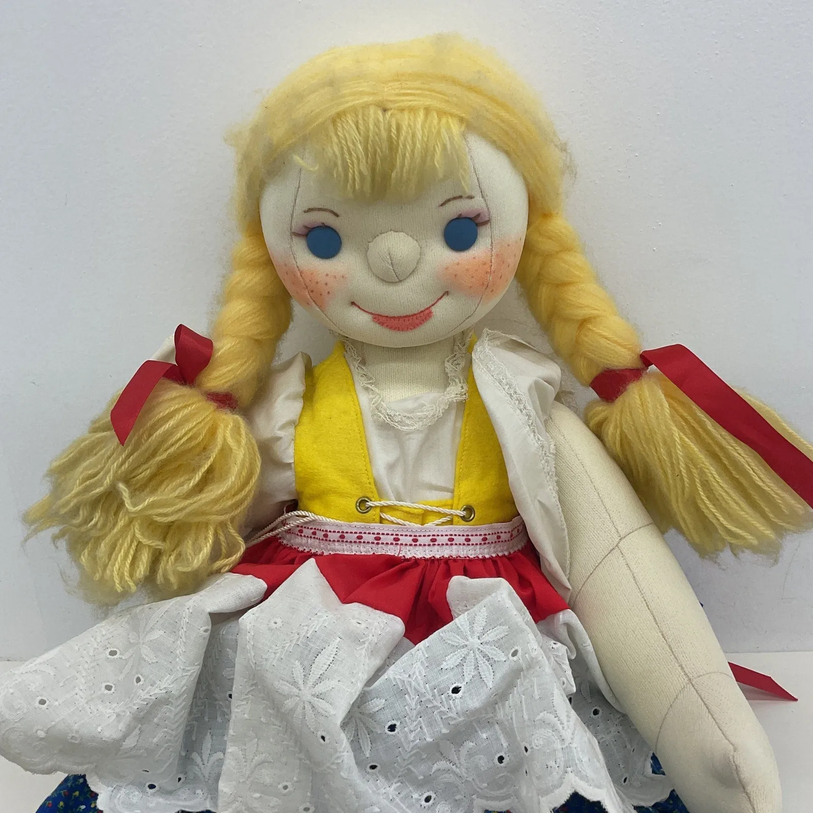 Large Handmade Dutch Holland Wooden Clogs Blonde Girl Soft Plush Doll Preowned