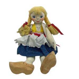 Large Handmade Dutch Holland Wooden Clogs Blonde Girl Soft Plush Doll Preowned