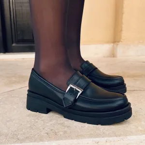 MASSIVO BUCKLED BLACK LOAFERS